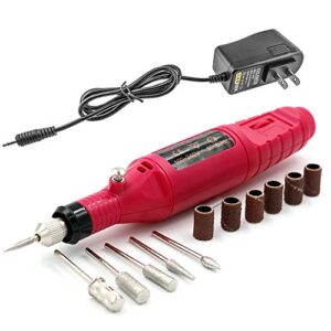 pinkiou portable electric nail drill set pen sander polish machine acrylic gel removal manicure filer kit with 6 nail drill bits pedicure efile rotary carver nail art tools