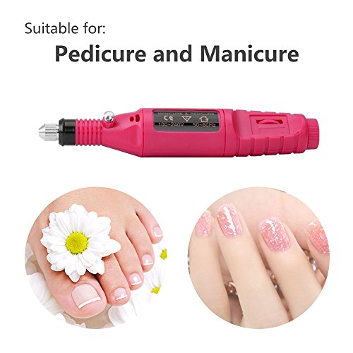 Pinkiou Portable Electric Nail Drill Set Pen Sander Polish Machine Acrylic Gel Removal Manicure Filer Kit with 6 Nail Drill Bits Pedicure Efile Rotary Carver Nail Art Tools