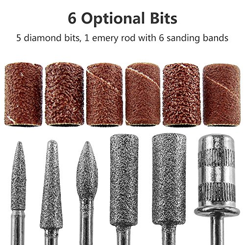 Pinkiou Portable Electric Nail Drill Set Pen Sander Polish Machine Acrylic Gel Removal Manicure Filer Kit with 6 Nail Drill Bits Pedicure Efile Rotary Carver Nail Art Tools