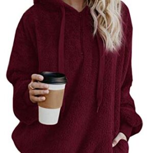 ReachMe Womens Oversized Sherpa Pullover Hoodie with Pockets Fuzzy Fleece Sweatshirt Tie Dye Fluffy Coat(A Burgundy,M)