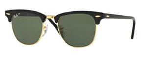 ray-ban rb3016 901/58 49m clubmaster black/green polarized sunglasses for men for women + bundle with designer iwear care kit (medium)