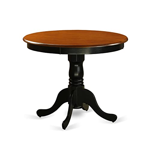 East West Furniture ANT-BLK-TP Antique Kitchen Dining Round Solid Wood Table Top with Pedestal Base, 36x36 Inch, Black & Cherry