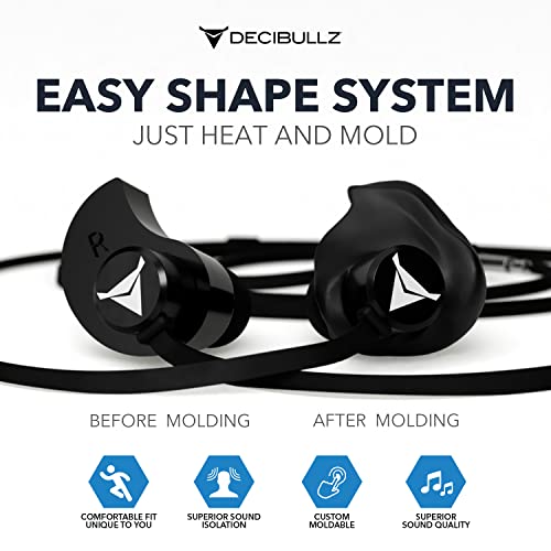 Decibullz - Custom Molded Contour ES in-Ear Headphones, Easily and Quickly Shaped to Your Ears (Black)