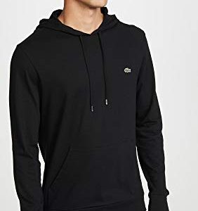 Lacoste mens Long Sleeve Hooded Jersey Cotton T-shirt Hoodie T Shirt, Black, Large US