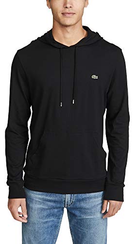 Lacoste mens Long Sleeve Hooded Jersey Cotton T-shirt Hoodie T Shirt, Black, Large US