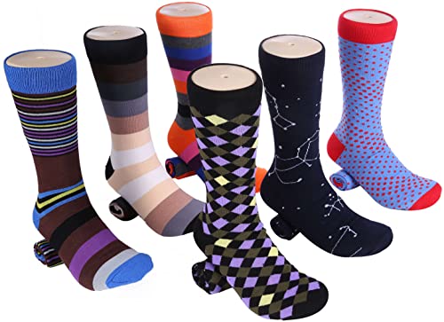 Marino Mens Dress Socks - Fun Colorful Socks for Men - Cotton Funky Socks - 6 Pack - Exclusive Collection - 10-13