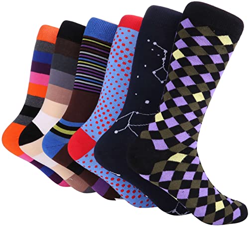 Marino Mens Dress Socks - Fun Colorful Socks for Men - Cotton Funky Socks - 6 Pack - Exclusive Collection - 10-13