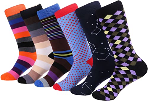 Marino Mens Dress Socks - Fun Colorful Socks for Men - Cotton Funky Socks - 6 Pack - Exclusive Collection - 10-13