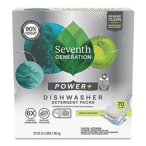 Seventh Generation Ultra Power Plus Dishwasher Detergent Packs, Fresh Citrus Scent, 70 count (Packaging May Vary)