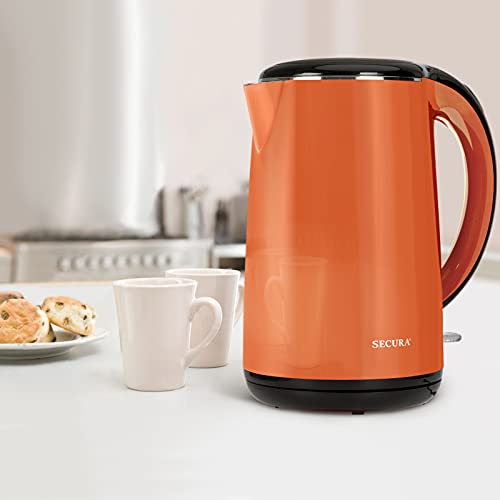 Secura SWK-1701DB The Original Stainless Steel Double Wall Electric Water Kettle 1.8 Quart, Orange