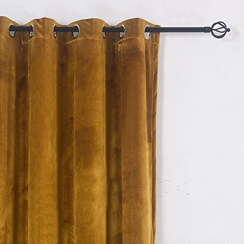 Cherry Home Super Soft Luxury Velvet Set of 2 Warm Yellow Blackout Velvet Energy Efficient Grommet Curtain Panel Drapes Ginger Mustard Curtain Panels 52Wx96L for Living Room