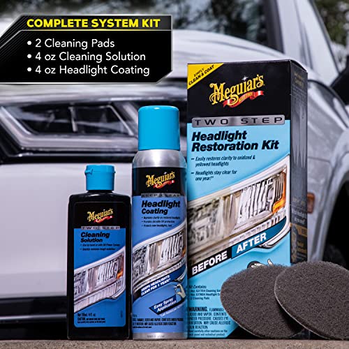 Meguiar's Two Step Headlight Restoration Kit, Car Detailing Supplies for Restoring and Protecting Clear Headlight Plastic, Includes Headlight Coating and Cleaning Solution