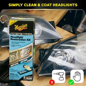 Meguiar's Two Step Headlight Restoration Kit, Car Detailing Supplies for Restoring and Protecting Clear Headlight Plastic, Includes Headlight Coating and Cleaning Solution