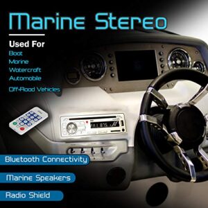Pyle Marine Stereo Receiver Speaker Kit - In-Dash LCD Digital Console Built-in Bluetooth & Microphone 6.5” Waterproof Speakers (2) w/ MP3/USB/SD/AUX/FM Radio Reader & Remote Control - Pyle PLCDBT65MRW