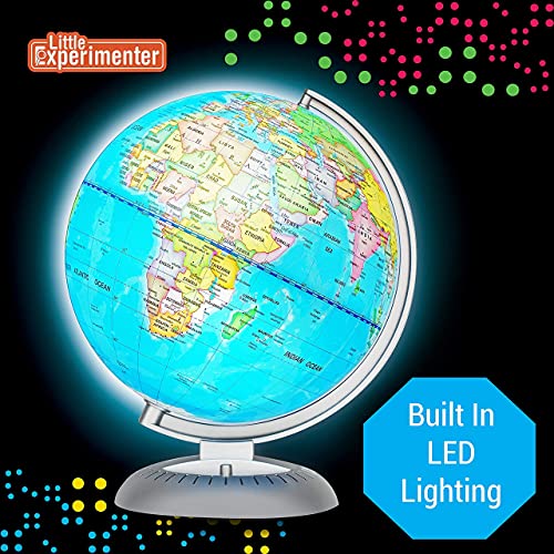 Illuminated Globe of the World with Stand | World Globe for Kids Learning with Build in LED Night Light | Light Up Earth Globe for Children | 8” Globe for Home, Desk, Classroom