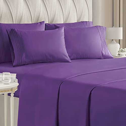 CGK Unlimited Queen Size Sheet Set - 6 Piece Set - Hotel Luxury Bed Sheets - Extra Soft - Deep Pockets - Easy Fit - Breathable & Cooling Sheets - Wrinkle Free - Comfy - Purple Bed Sheets - Queen 6 PC