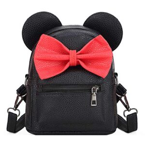 girls mini backpack purse mouse ear polka-dot sequin bow convertible backpack to crossbody bag for women (black, w7.5 x h8.7)