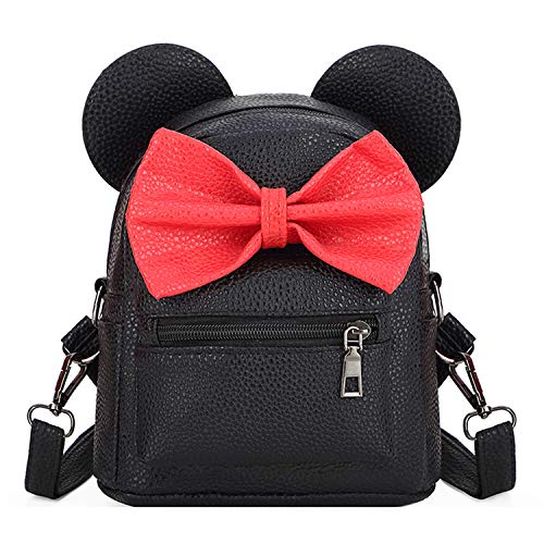 Girls Mini Backpack Purse Mouse Ear Polka-dot Sequin Bow Convertible Backpack to Crossbody Bag for Women (black, W7.5 x H8.7)