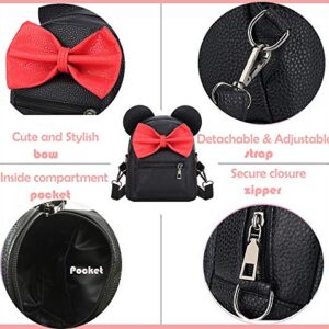 Girls Mini Backpack Purse Mouse Ear Polka-dot Sequin Bow Convertible Backpack to Crossbody Bag for Women (black, W7.5 x H8.7)