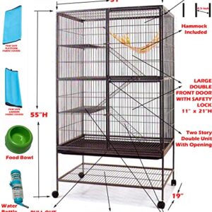 Extra Large Two Story Small Animal Cage Tight 1/2-Inch Bar Spacing for Feisty Ferret Chinchilla Rat Mice Squirrel Rabbit Sugar Glider with Rolling Stand