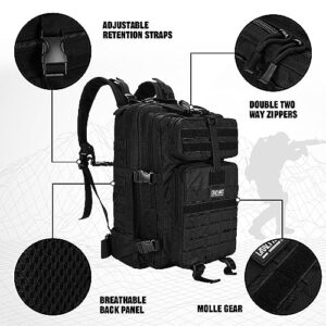 CRAZY ANTS Military Tactical Backpack with 2 Detachable Packs, Black Army Pack, Large Fieldline Molle Bag, Polyester Tactical Bag for Men and Women