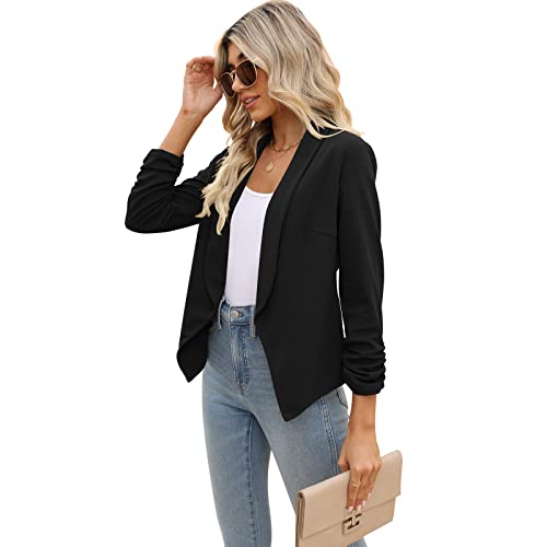 POGTMM Women's Autumn Oversize Slim Fit Lapel Suit Coat Jacket Blazer Outwear (L, Black)