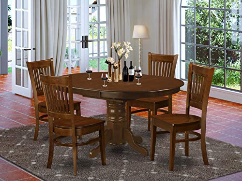 East West Furniture KEVA5-ESP-W 5 Piece Kitchen Table Set for 4 Includes an Oval Dining Table with Butterfly Leaf and 4 Dining Room Chairs, 42x60 Inch, Espresso