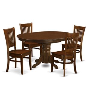 East West Furniture KEVA5-ESP-W 5 Piece Kitchen Table Set for 4 Includes an Oval Dining Table with Butterfly Leaf and 4 Dining Room Chairs, 42x60 Inch, Espresso