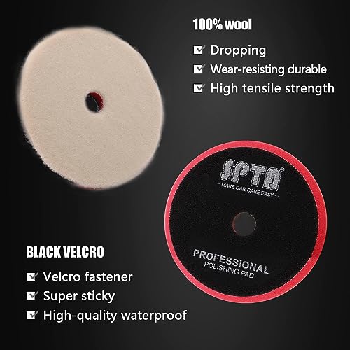 Buffing Polishing Pads, SPTA 6 Inch 150mm Body Repair Polishing Pad Set Made for 6 Inch Backing Plate, 6 Pcs Buffing Pads with Sponge, Wool and Micro-Fiber Pad Set for Car Detailing polishing Buffing