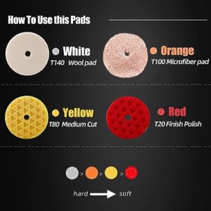 Buffing Polishing Pads, SPTA 6 Inch 150mm Body Repair Polishing Pad Set Made for 6 Inch Backing Plate, 6 Pcs Buffing Pads with Sponge, Wool and Micro-Fiber Pad Set for Car Detailing polishing Buffing