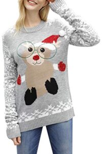 viottiset women's ugly christmas xmas pullover knitted sweater grey funny squirrel m