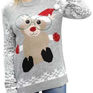 Viottiset Women's Ugly Christmas Xmas Pullover Knitted Sweater Grey Funny Squirrel M