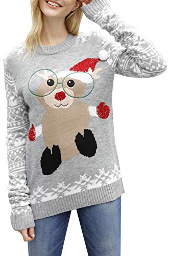 Viottiset Women's Ugly Christmas Xmas Pullover Knitted Sweater Grey Funny Squirrel M