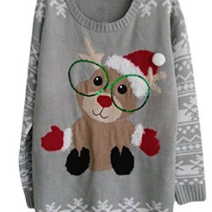 Viottiset Women's Ugly Christmas Xmas Pullover Knitted Sweater Grey Funny Squirrel M