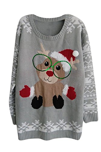 Viottiset Women's Ugly Christmas Xmas Pullover Knitted Sweater Grey Funny Squirrel M