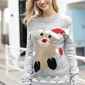 Viottiset Women's Ugly Christmas Xmas Pullover Knitted Sweater Grey Funny Squirrel M