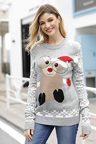 Viottiset Women's Ugly Christmas Xmas Pullover Knitted Sweater Grey Funny Squirrel M