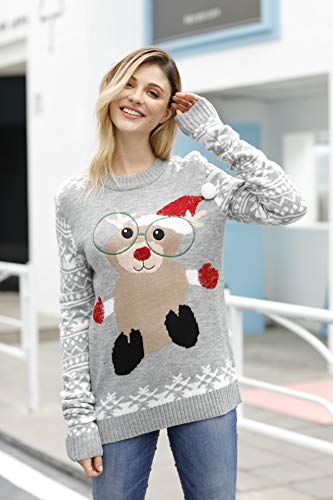 Viottiset Women's Ugly Christmas Xmas Pullover Knitted Sweater Grey Funny Squirrel M