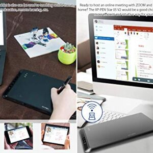 XPPen 8X5 Inch Graphics Drawing Tablet Star05 V2 Wireless 2.4G Digital Drawing Tablet with 8192 Pressure Battery-Free Stylus & Touch Hot Keys Compatible with Window/Mac