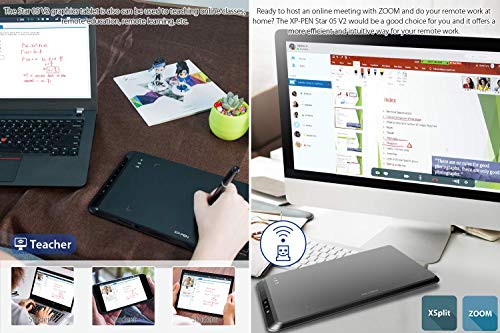 XPPen 8X5 Inch Graphics Drawing Tablet Star05 V2 Wireless 2.4G Digital Drawing Tablet with 8192 Pressure Battery-Free Stylus & Touch Hot Keys Compatible with Window/Mac