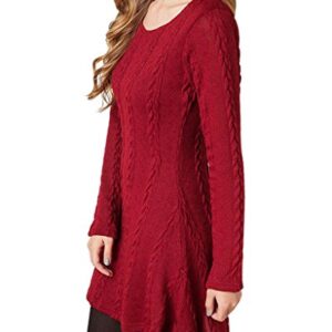 Women Fashion Cable Knitted Sweater Long Sleeve Crew Neck Pullover Dress Large WineRed