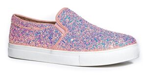 j. adams glimmer sneakers for women - casual glam slip on walking shoes - pink glitter - 8