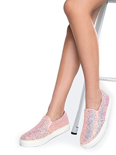 J. Adams Glimmer Sneakers for Women - Casual Glam Slip On Walking Shoes - Pink Glitter - 8