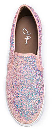 J. Adams Glimmer Sneakers for Women - Casual Glam Slip On Walking Shoes - Pink Glitter - 8