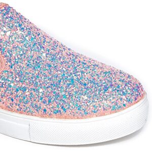 J. Adams Glimmer Sneakers for Women - Casual Glam Slip On Walking Shoes - Pink Glitter - 8