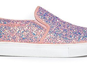 J. Adams Glimmer Sneakers for Women - Casual Glam Slip On Walking Shoes - Pink Glitter - 8