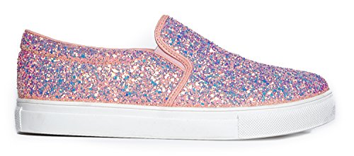 J. Adams Glimmer Sneakers for Women - Casual Glam Slip On Walking Shoes - Pink Glitter - 8