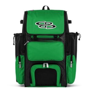 boombah superpack bat pack -backpack version (no wheels) - holds up to 4 bats - black/kelly green - for baseball or softball