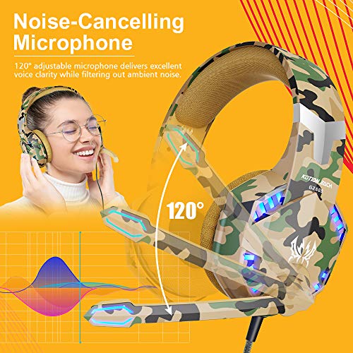 VersionTECH. G2000 Gaming Headset for PS5 PS4 Xbox One Controller,Bass Surround Noise Cancelling Mic,Over Ear Headphones with LED Lights for Mac Laptop Xbox Series X Nintendo Switch NES PC Games-Camo