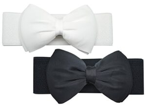 meta-u women flower elastic wide waist belt (black bow & white bow)